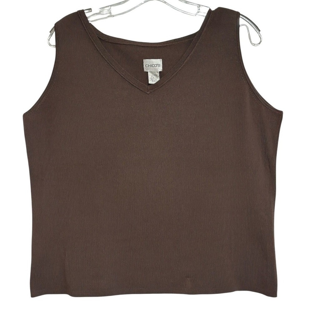 Chico's Tank Top Women Brown V-Neck Ribbed Knit Capsule Wardrobe Layering Chic 3